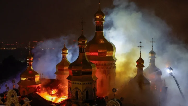 Deadly Russian strikes leave landmark Ukraine cathedral in flames