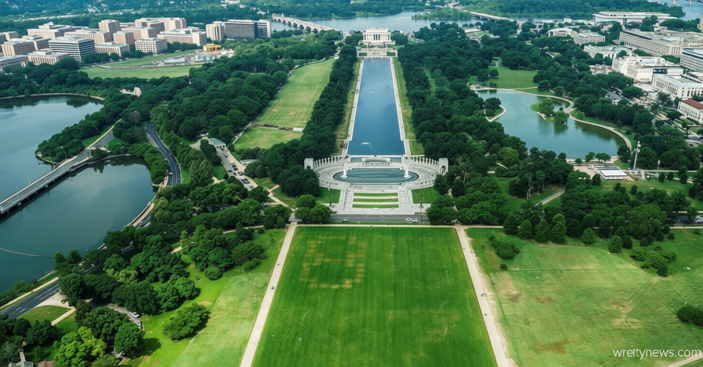 Markings that appear to show the numbers “86 47” seen on National Mall in Washington